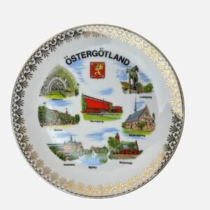 Vintage Hanging Wall Plate Swedish Ostergotland Landmarks Porcelain Collectible